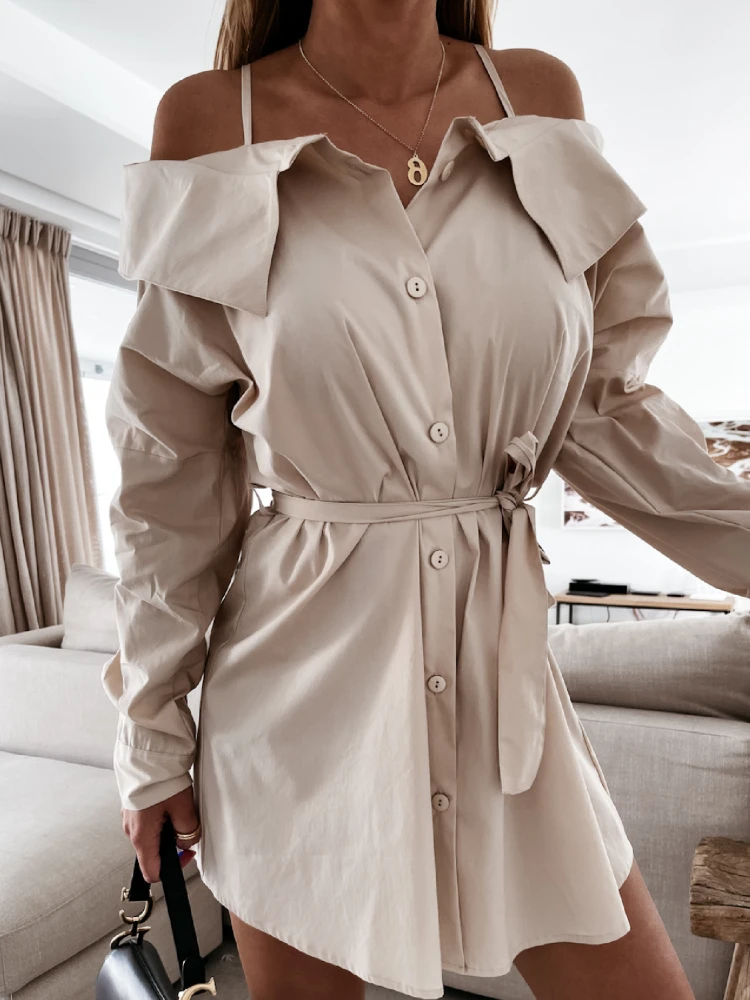 New Sexy Button Sling Shirt Dress