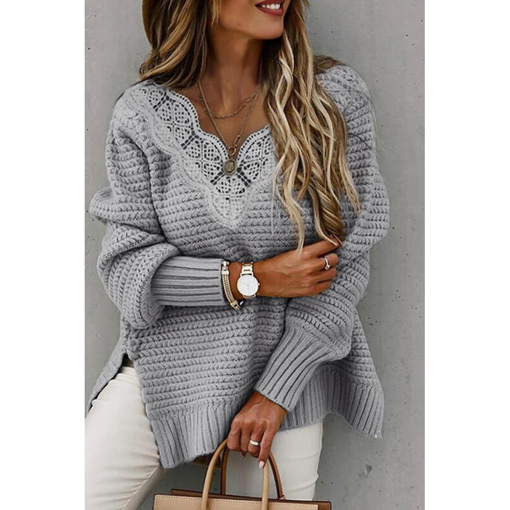 Winter New Lace V-neck Sweater Women Europe And America
