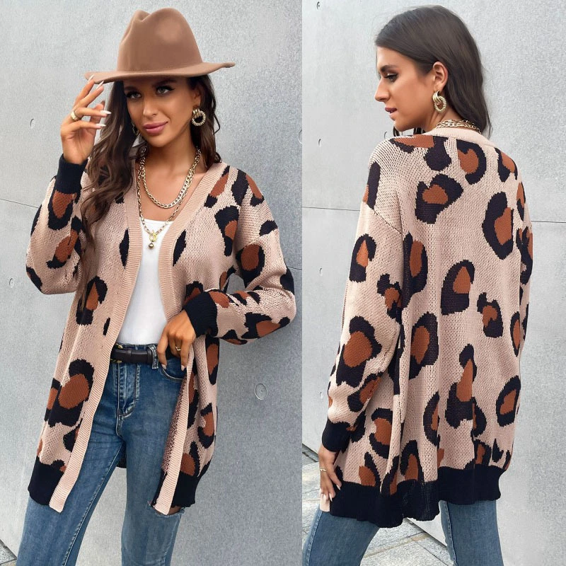 Leopard Print Cardigan Knitted Sweater Jacket