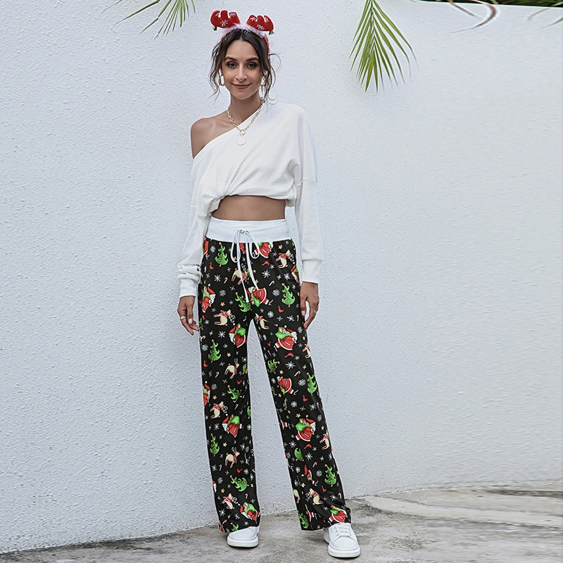 Lace-up Casual Trousers Fashion Loose Tie Christmas