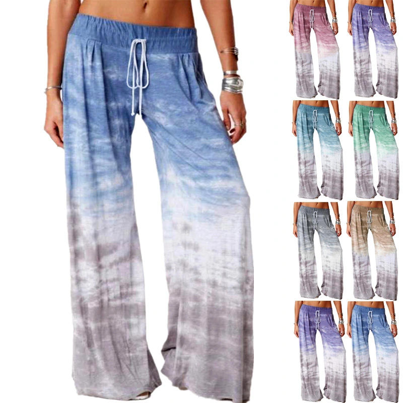 Women's Gradient Printed Wide Leg Sports Pants