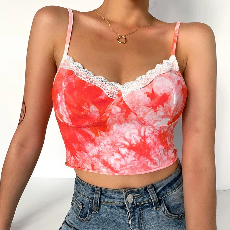 Sexy Slim Halter Stitching Tie-dye Camisole