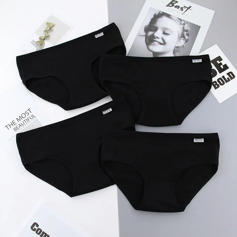 Black Cotton Low-rise Solid Color Women's Briefs