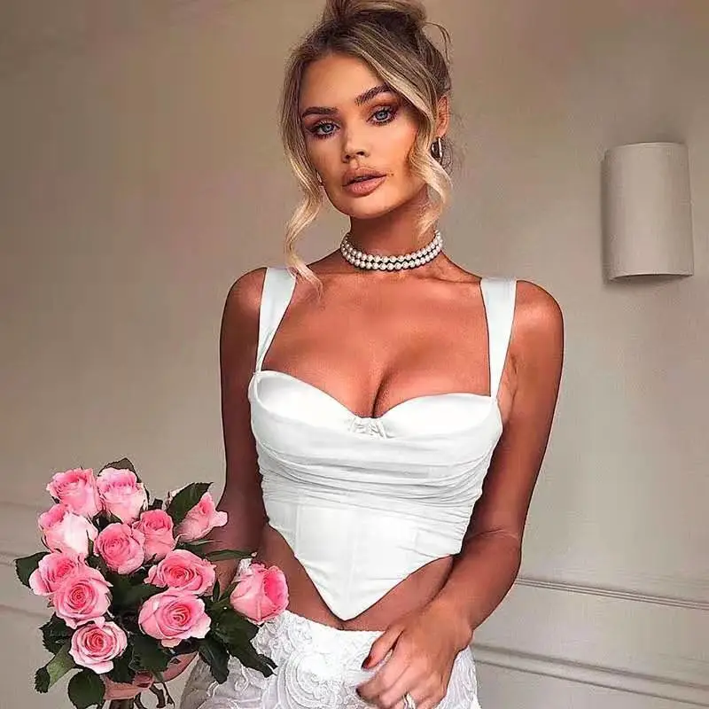 Women's Sexy Mesh Gauze Folds Exposed Umbilical Short Outer Wear Camisole Women
