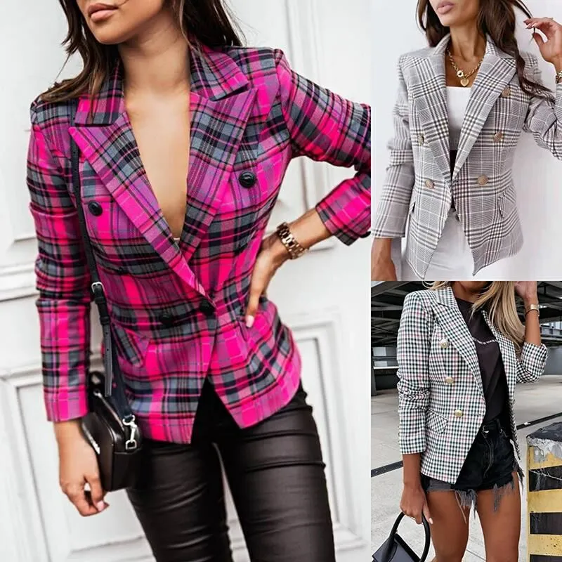 Slim-Fit One-Button Plaid Womens Small Blazer
