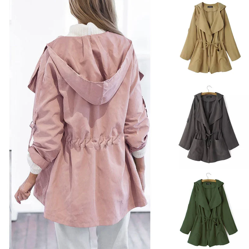 Autumn And Winter Hooded Thin Windbreaker Mid-Length Coat