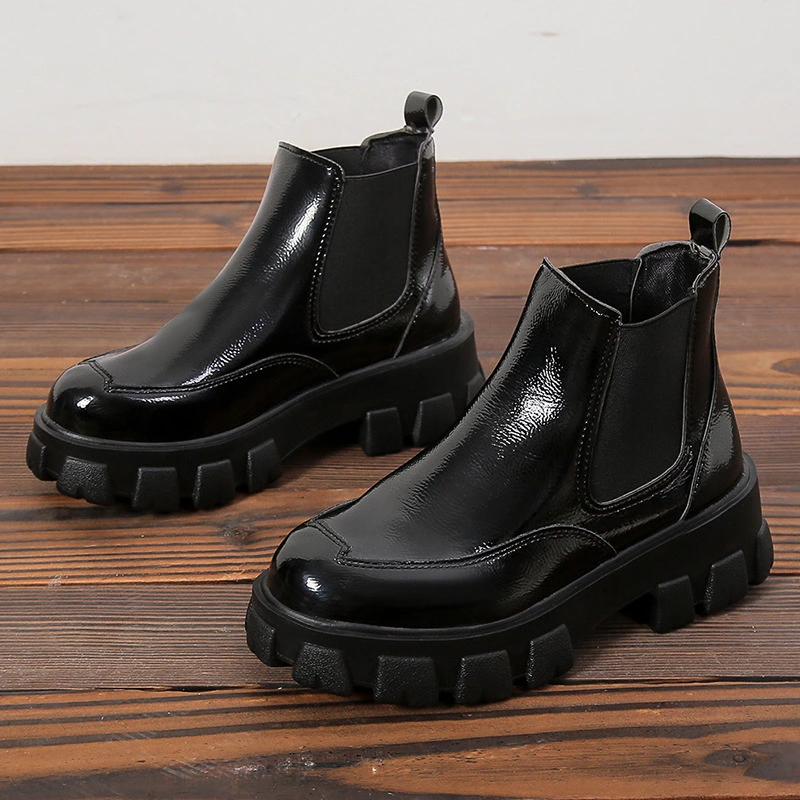 All-match Patent Leather Boots With Wedge Heel