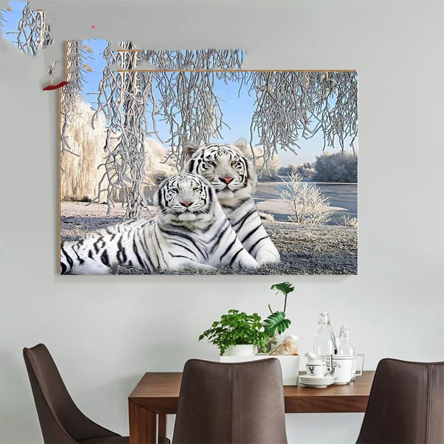 Diamond Embroidery Sale White Tiger Full Diamond Painting Snow Scenery