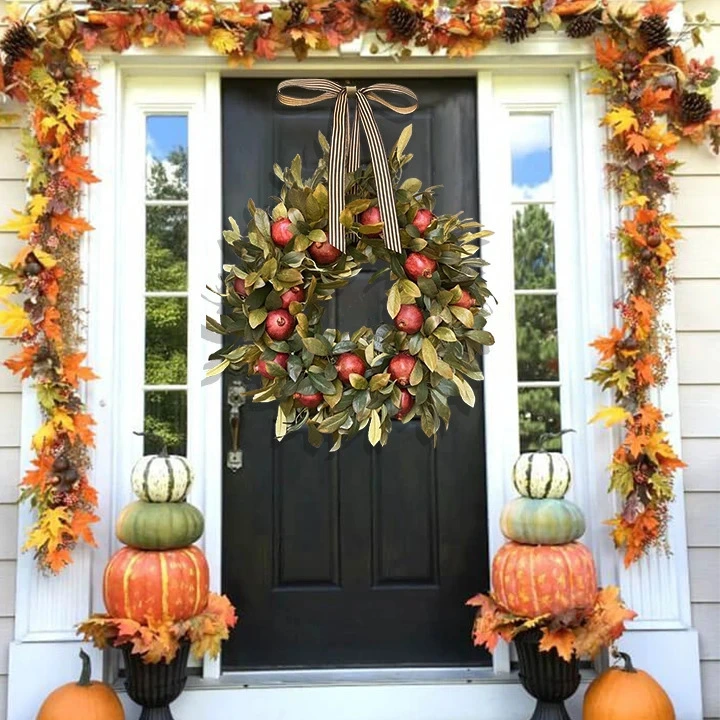 Autumn Pomegranate Garland Simulation Green Plant Door Hanging Decoration