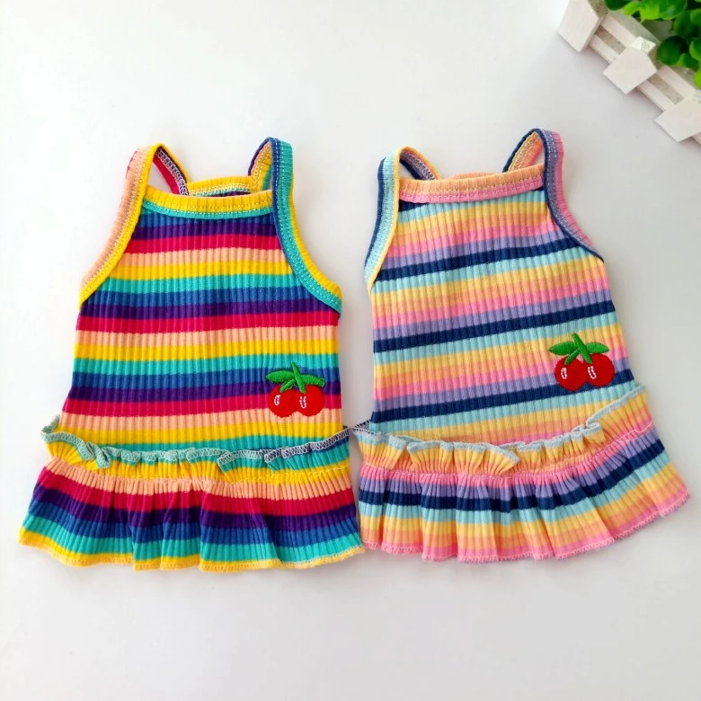 Pet Color Striped Cherry Princess Dress