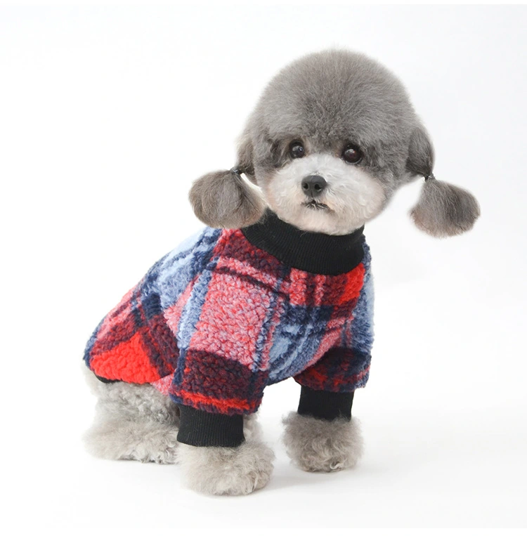 New Pet Clothes Plus Velvet Padded Plaid Shirt