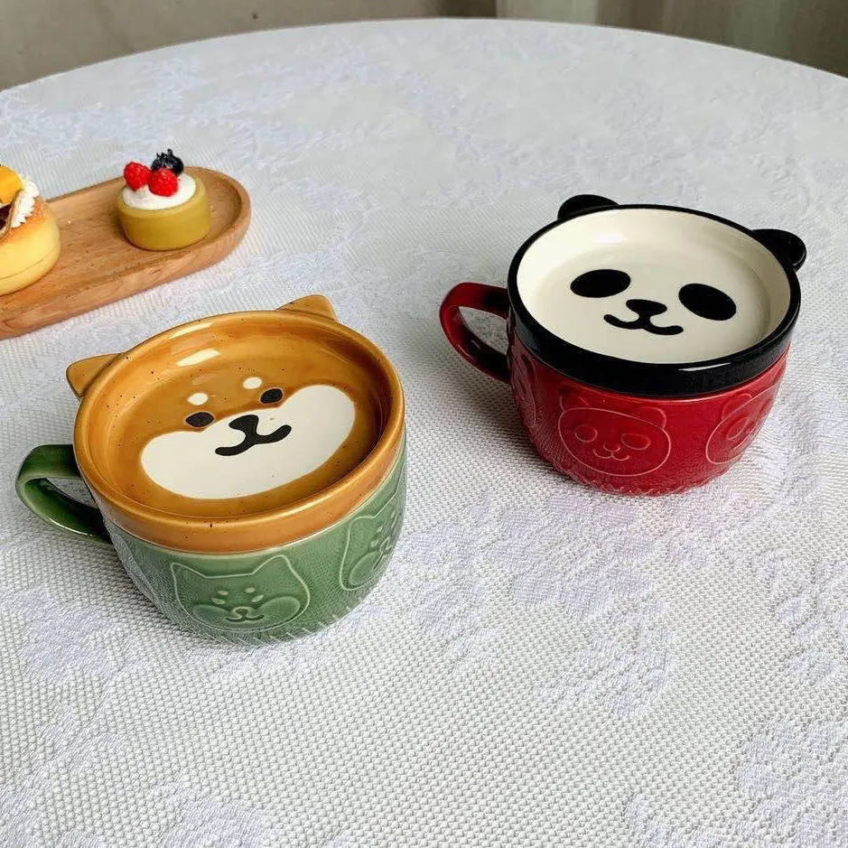 Panda Shiba Inu Ceramic Mug With Lid