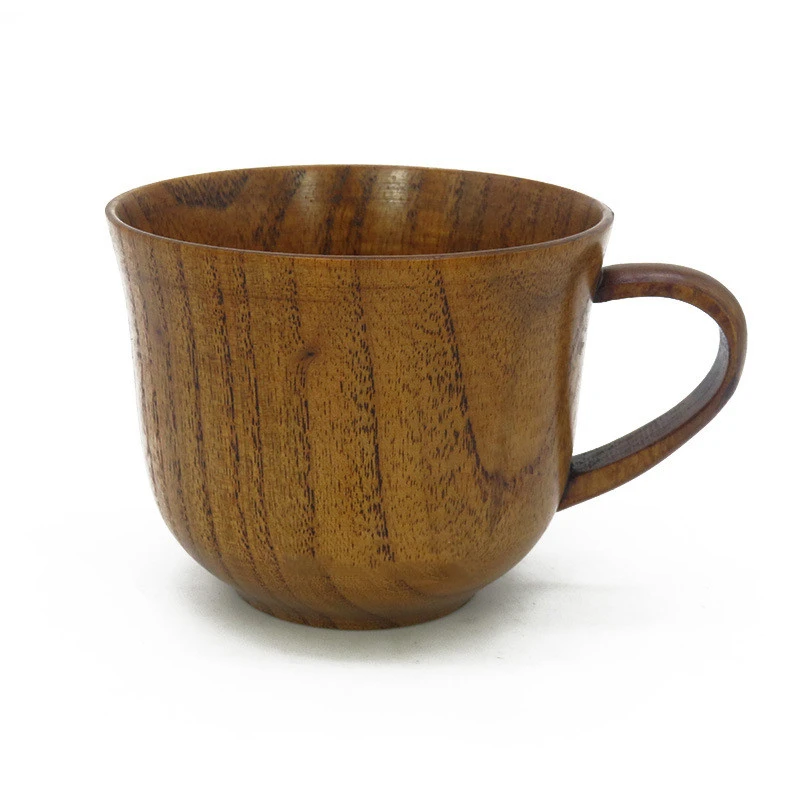 Handmade Solid Wood Wooden Water Cup  Coffee Beer Glass MilkTeacup Handle