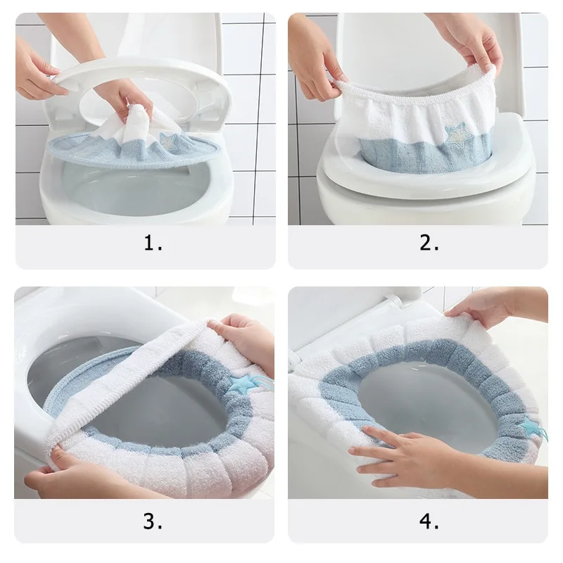 Thickened Toilet Cushion Winter Soft Washable Common Nordic Toilet Seat Pads Household Bathroom Lavatory Cover Set Pedestal