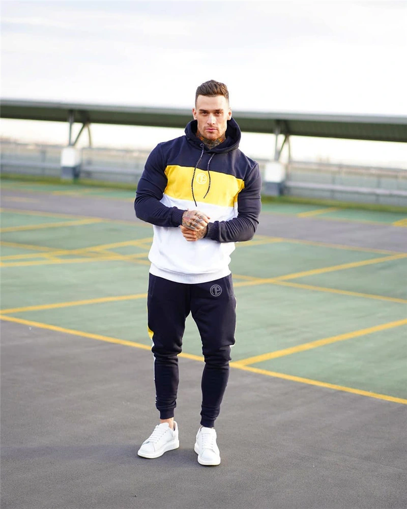 Autumn Fitness Suit Stitching Contrast Color Hooded Suit