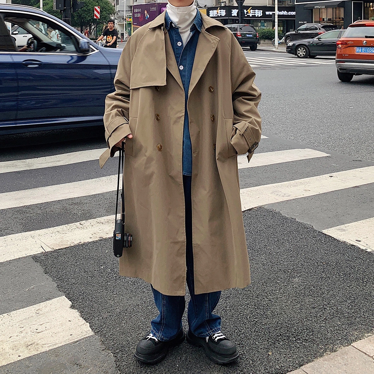 Windbreaker Male Chunqiu Long Korean Version Of The Trend Slim Double Row
