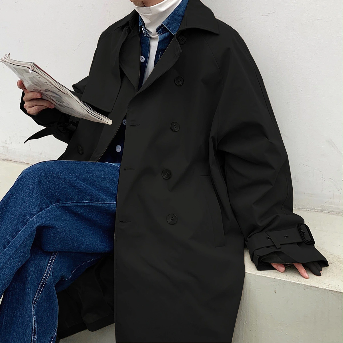 Windbreaker Male Chunqiu Long Korean Version Of The Trend Slim Double Row