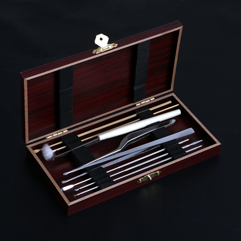 Professional Picking Goose Feather Stick Wooden Box Ear Picking 8 Piece Set