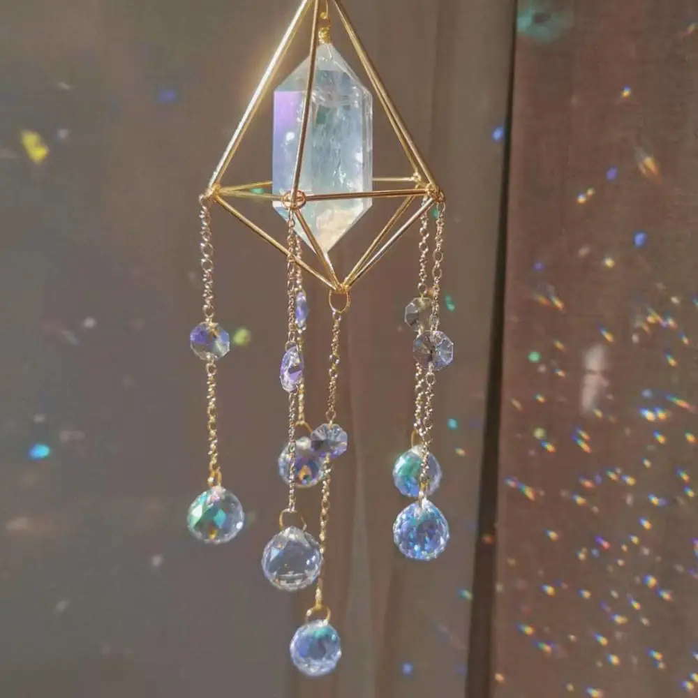 Geometric Light And Shadow Phantom Crystal Wind Chime Metal Pendant