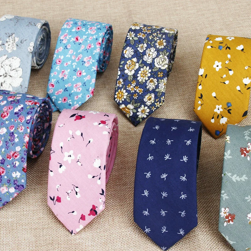 Personalized Pattern Narrow Floral Cotton Tie