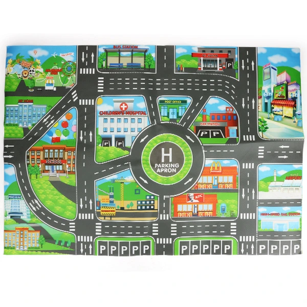 Children's Toy City Parking Lot Scene Road Sign Map Carpet