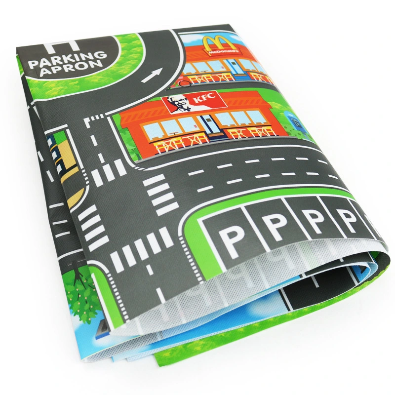 Children's Toy City Parking Lot Scene Road Sign Map Carpet