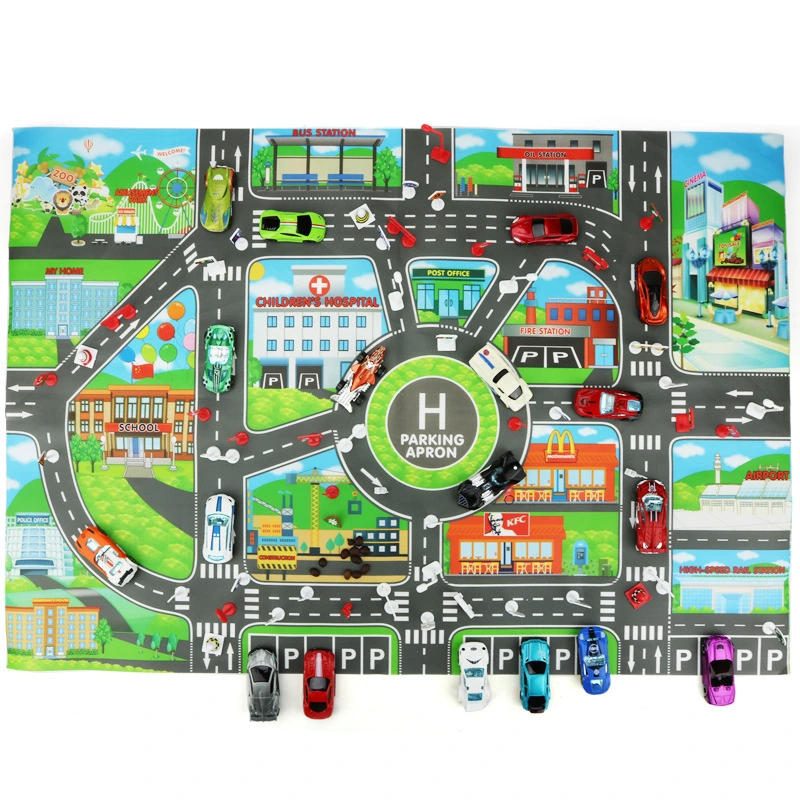 Children's Toy City Parking Lot Scene Road Sign Map Carpet