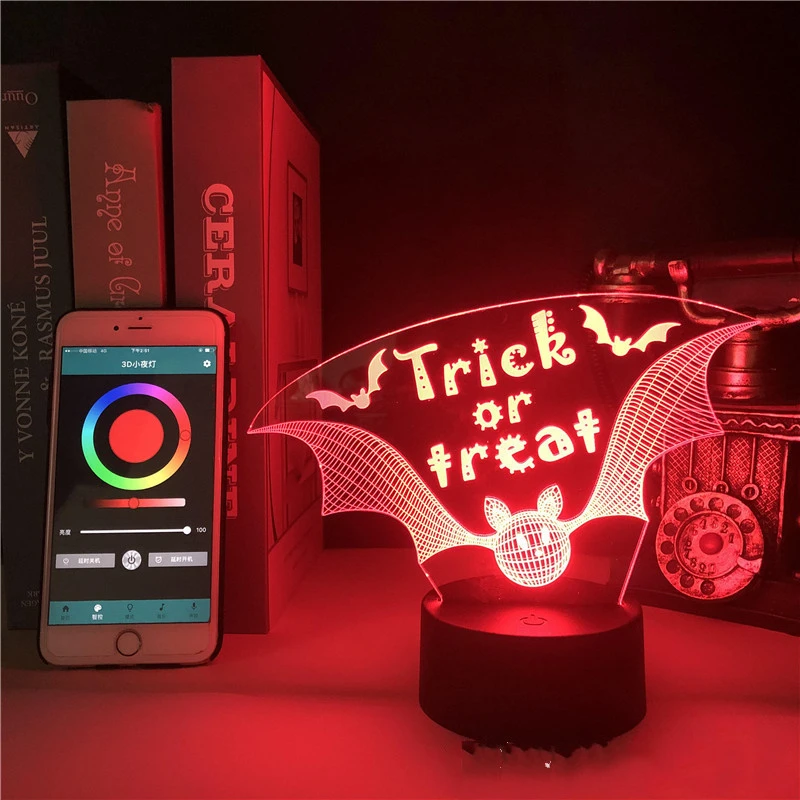 Halloween Bat 3d Night Light Smart Alarm Clock Bluetooth Speaker