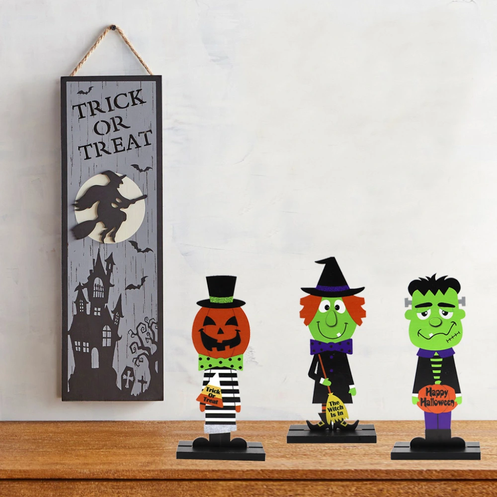 Halloween Pumpkin Man Witch Home Table Decoration Woodwork Ornaments