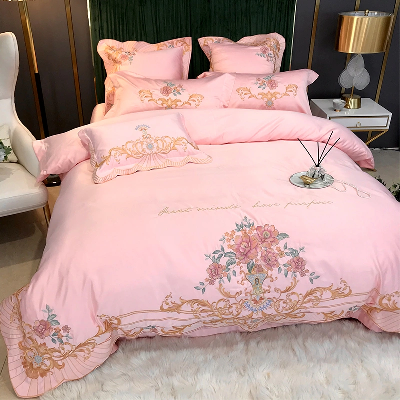 Embroidered Four-piece Pure Cotton Simple Princess Style High-end Bedding