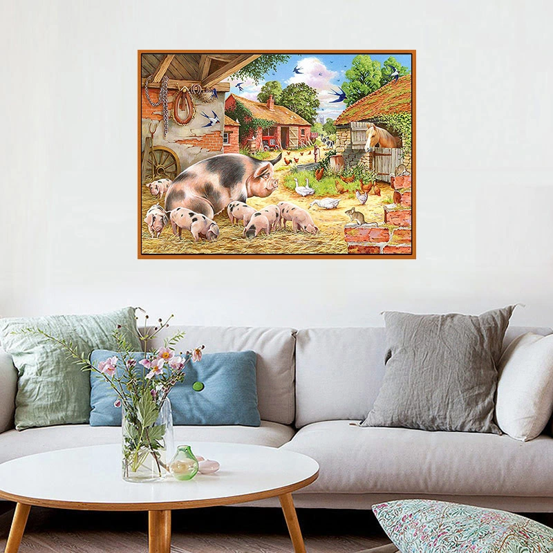 Farm Pig And Rooster Mosaic Diamond Painting