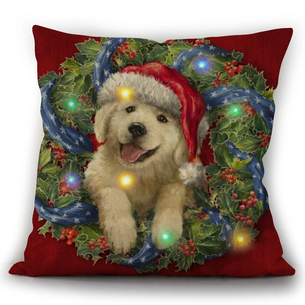 Christmas Cat And Dog Series LED Bright Linen Pillowcase