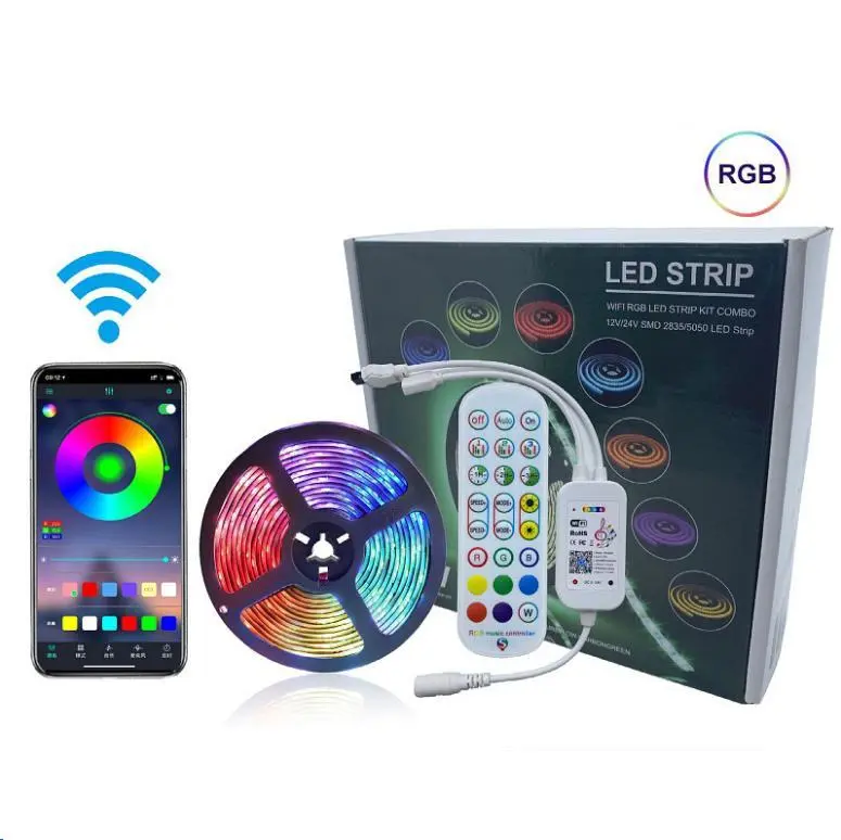 Wifi Light With 5050rgb12v 24 Key Remote Control Music Rhythm Voice Smart Light Strip Set