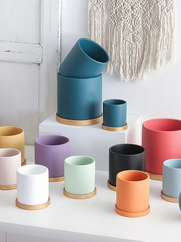 Straight Colorful Nordic Cylindrical Ceramic Flower Pot