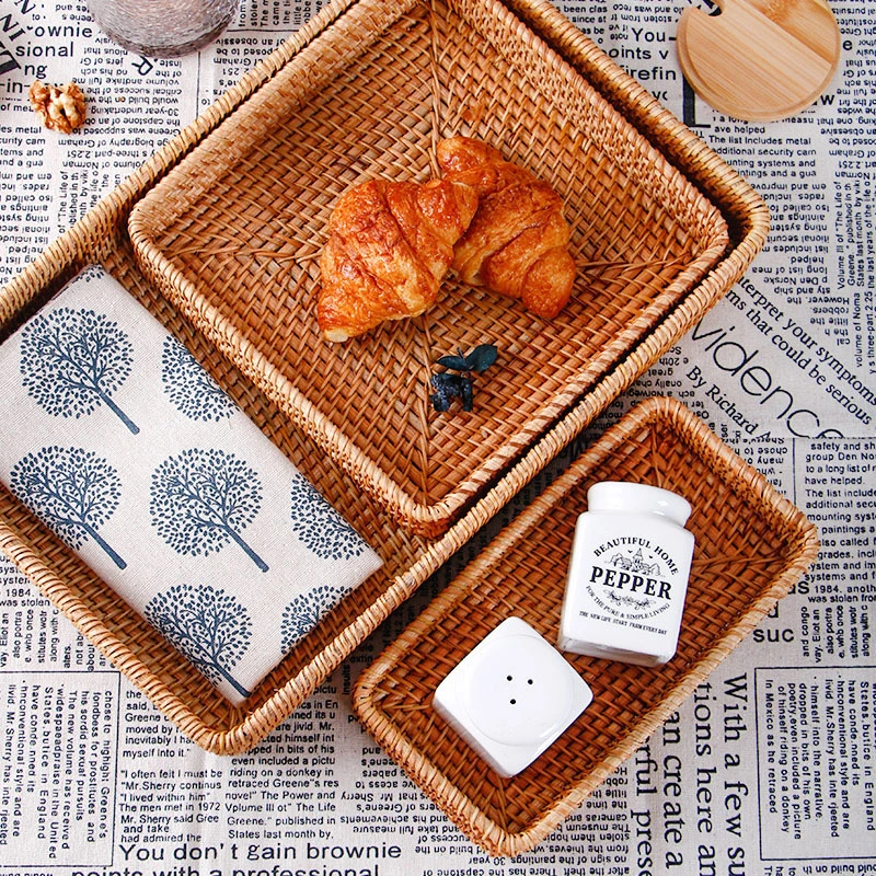 Handmade Rattan  Household Rectangular Tea Tray
