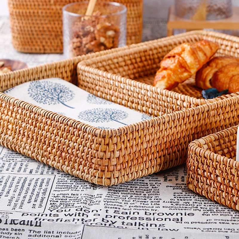 Handmade Rattan  Household Rectangular Tea Tray