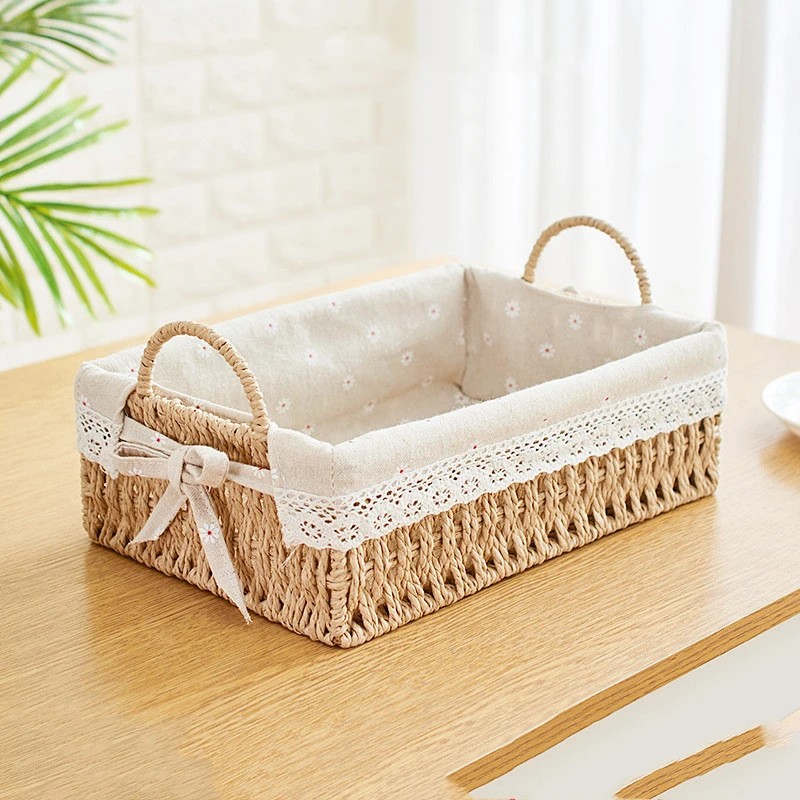 Storage Basket Straw Woven Tabletop Snacks