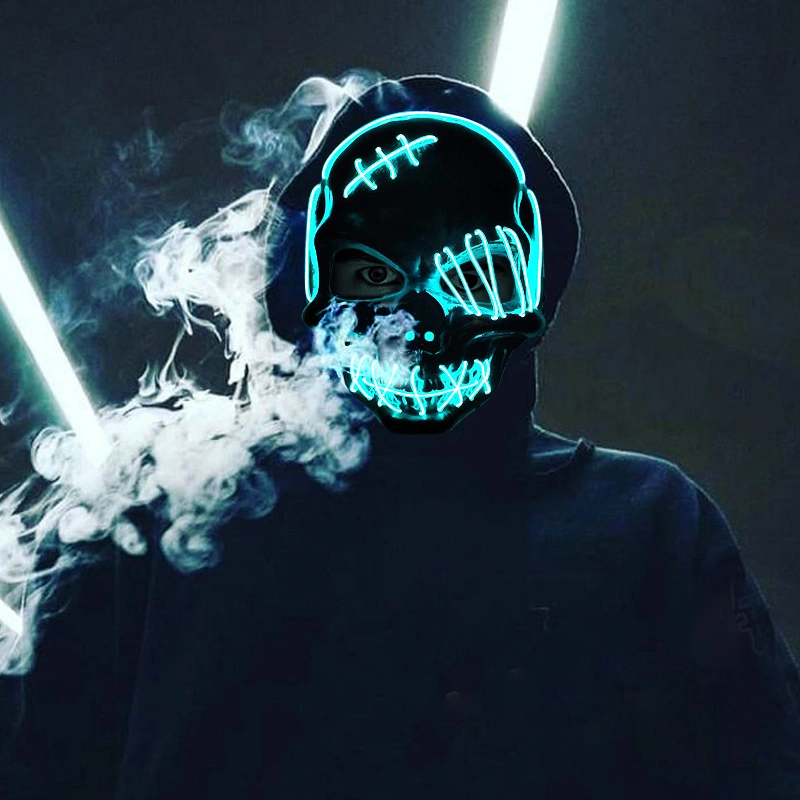 Halloween Scary One-Eyed Pirate Mask Cosplay Led Mask Adult Glowing Mask EL Wire Light Up For Halloween Festival Party Bar