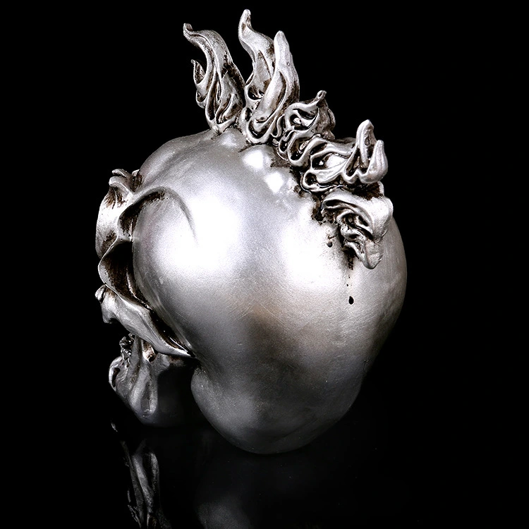 SILVER RESIN SKULL Head Figure Ornament Occult Skeleton GOTHIC PUNK Decor