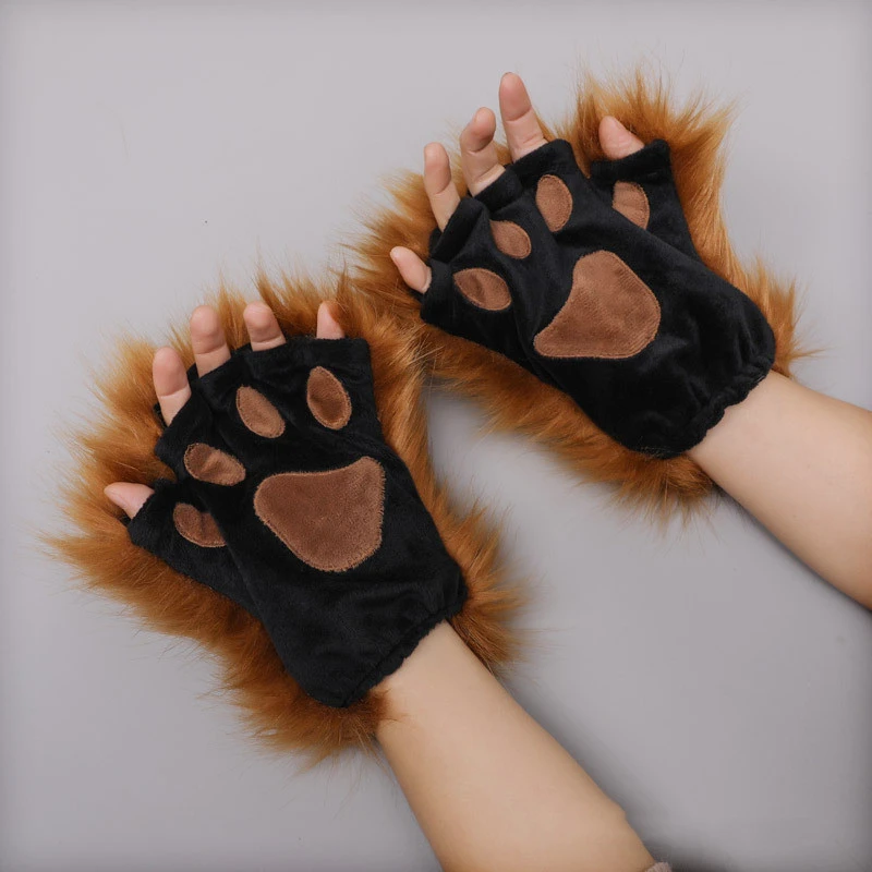 Fingerless Cat Paw Handmade Cartoon Cute Plush Gloves