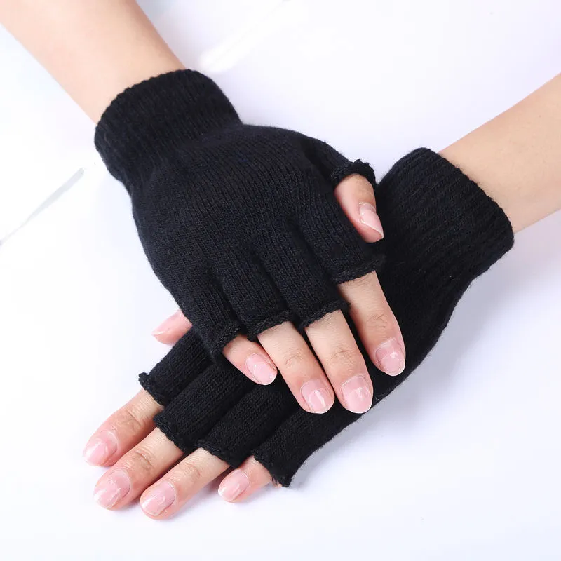 Knitted Wool Half-finger Warmth Thin Gloves