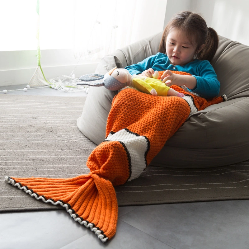 Cute Children Mermaid  Fish Tail Knitted Blanket