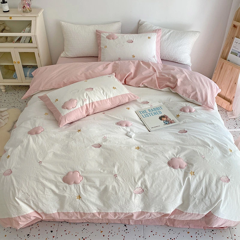 Princess Fengyun Flower Full Cotton Washed Home Textile Bed Sheet Four Piece Set