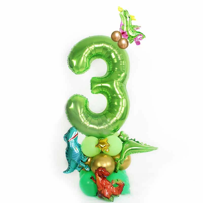 Green Big Number Dinosaur Digital Aluminum Balloon Set