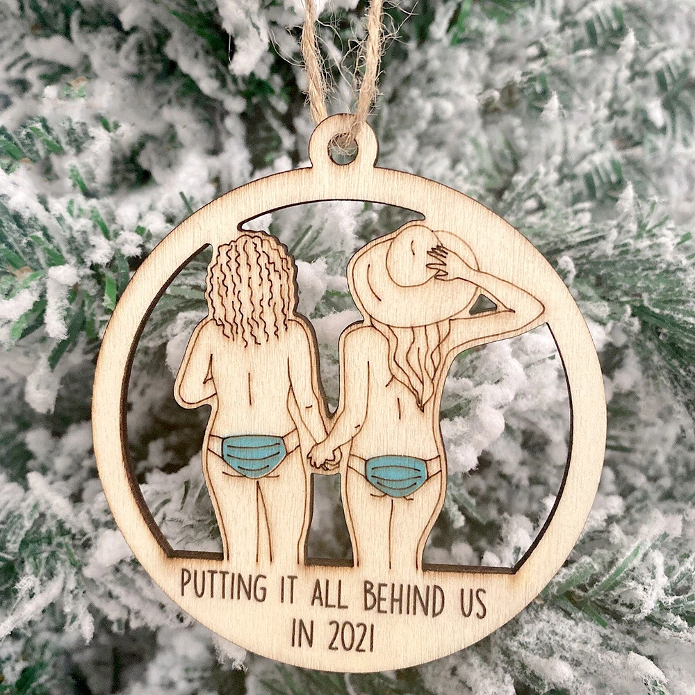 Wooden Hollowed-out Ornament Lovers Snowman Deer Christmas Tree Pendant