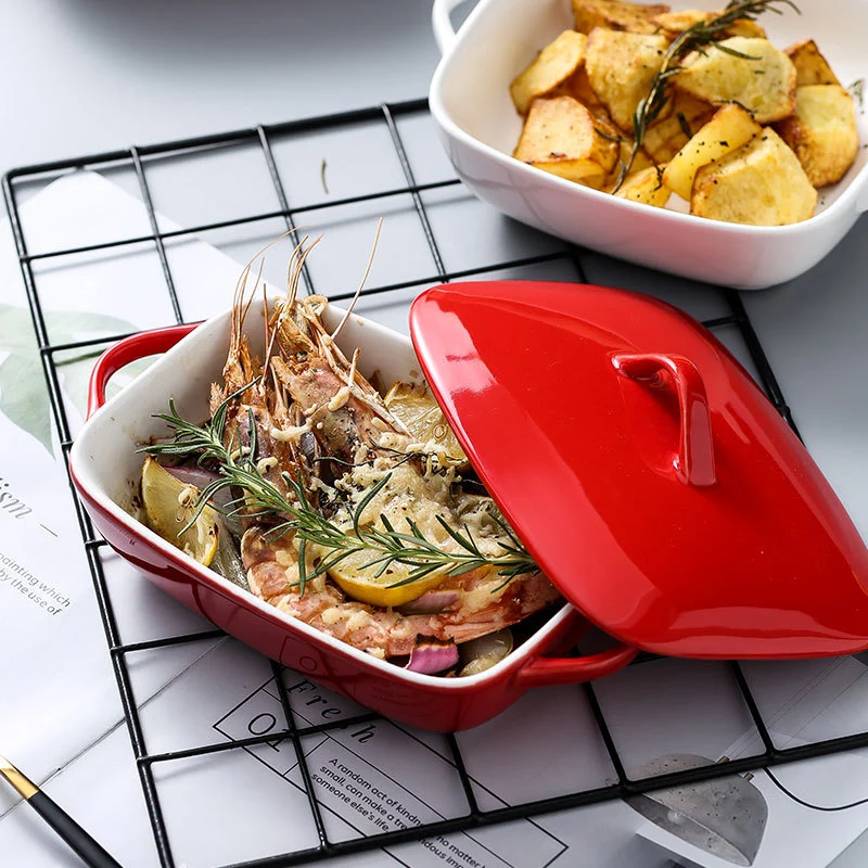 Binaural Ceramic Baking Pan Cheese Baked Rice Plate