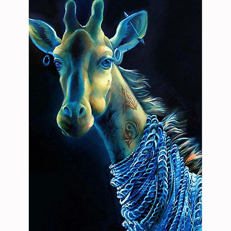 5D Diy Full Square Diamond Painting Cross Stitch Cool Blue Giraffe