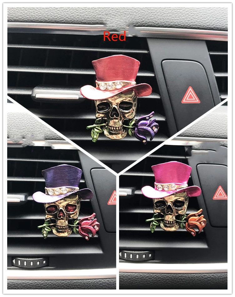 Halloween New Funny Retro Metal Skull Fashion Alloy Retro Roses Purses Anime Car Decoration Car Accessories