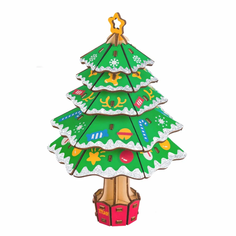 Colorful Christmas Tree Wooden Three-dimensional Puzzle