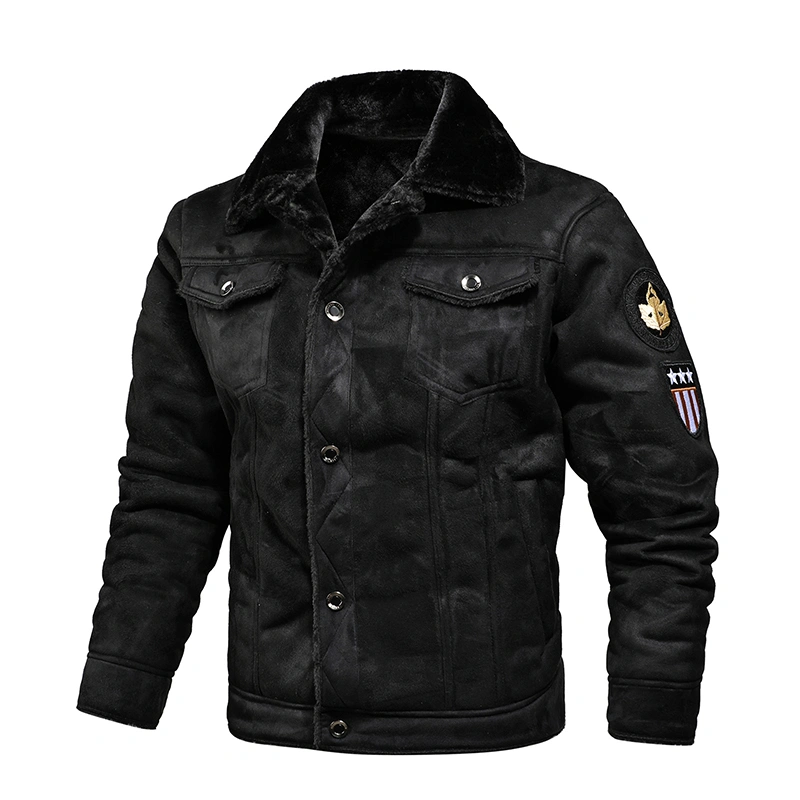 Winter Men Turn-down Collar Leather Jacket Outwear Warm Pilot Coats Windbreak 